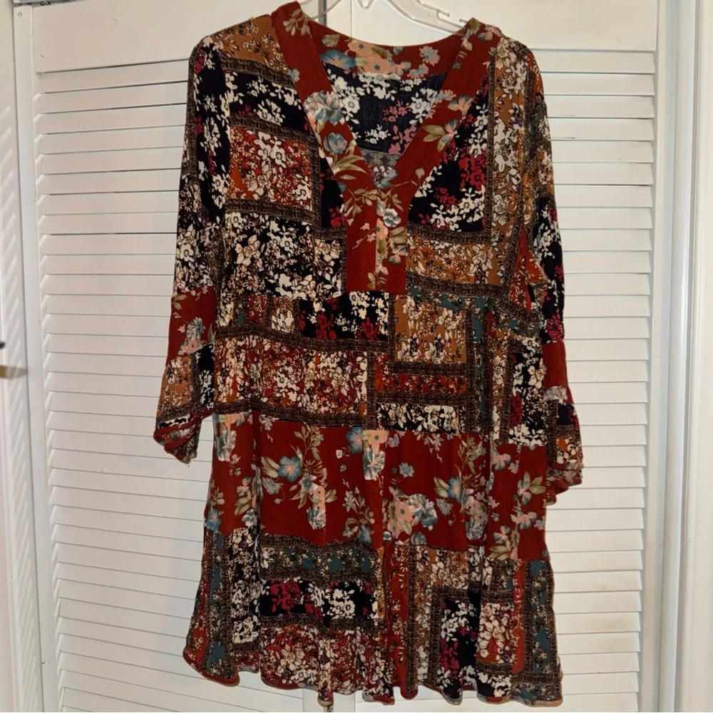 Entro Floral Patchwork Long Sleeve Dress